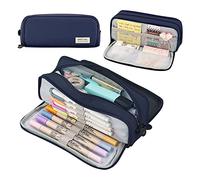 FTVOGUE Affaire à Crayon à Grande capacité Sac de Poche à Crayon Oxford avec Fermeture éclair Latéral et Poche en Mesh Design Moderne pour Les étudiants Voyageurs Artistes (Blue)