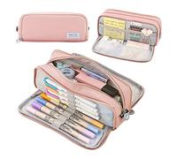 FTVOGUE Affaire à Crayon à Grande capacité Sac de Poche à Crayon Oxford avec Fermeture éclair Latéral et Poche en Mesh Design Moderne pour Les étudiants Voyageurs Artistes (Pink)
