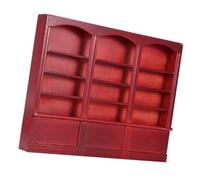 FTVOGUE Bibliothèque de Maison de Poupée, Mini Vitrine en Bois pour Accessoires de Maison de Poupée, avec Une Finition Soignée et Un Design Exquis (Rouge-Marron)