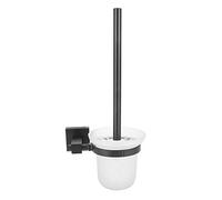FTVOGUE Brosse de Nettoyage de Toilettes en Aluminium Noir, Support Durable, Ensemble de Gobelets pour Salle de Bain, Manche Long, Poils Denses