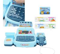 FTVOGUE Caisse Enregistreuse Jouet Enfant, avec Scanner Son et Lumière, Simulation de Change, Jeu de Rôle supermarché pour Noël Anniversaire (Blue)