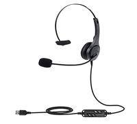 FTVOGUE Casque Filaire USB Unidirectionnel, Micro à Réduction de Bruit | Oreillette en Cuir PU, Micro Orientable à 300°, Contrôle du Volume, Compatible PC et Portable, Prêt à l'emploi.