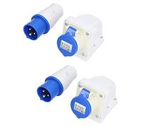 FTVOGUE Connecteur de Prise Industrielle 3 Broches, 2P+E 16A 220-250V | Alignement de guides à fentes, coque ignifuge PA66, noyau conducteur en laiton, base à bride pour montage en surface
