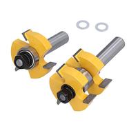 FTVOGUE Ensemble de 2 Mèches de Toupie à Rainure de Langue, Fraise à Bois à 3 Dents et 2 Roulements pour les Joints et le Rabotage de Bricolage, Tige de 1/ Po avec Coupe Nette