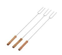 FTVOGUE Fourchettes à Barbecue Bâtons à Rôtir en Acier Inoxydable avec Manche en Bois de Hêtre 47,2 Cm 3PCS Fourchette à Hot Dog pour Camping BBQ Foyer Guimauve Smores Cuisson