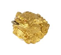 FTVOGUE Grenouille Porte-Bonheur Feng Shui, Crapaud de Richesse en Résine Dorée, Décoration, 6,5 x 6 x 5 cm