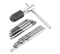 FTVOGUE Jeu de Tarauds et de Forets Clé à Taraud en Forme de T 4 Pièces Tarauds à Vis 4 Pièces Forets Hélicoïdaux Kit D'outils de Taraudage Manuel avec Roulement en Acier pour le