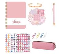 FTVOGUE Journal KIT Planner Notebook Scrapbook Ensemble avec 70 Tôles Journal 100 Autocollants Neutral Stylo Crayon Crayon Clips Clipons Papier Bracelet pour Filles 6+ Arts Artisanat (PINK)