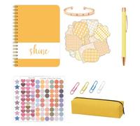 FTVOGUE Journal KIT Planner Notebook Scrapbook Ensemble avec 70 Tôles Journal 100 Autocollants Neutral Stylo Crayon Crayon Clips Clipons Papier Bracelet pour Filles 6+ Arts Artisanat (YELLOW)