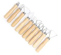 FTVOGUE Kit d'Outils de Poterie, 10 Pièces en Métal et Bois, Ensemble de Sculpture et Modelage pour Céramique et Argile, Couleur Bois Naturel, 245g