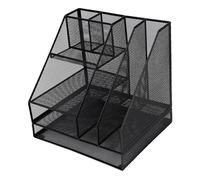FTVOGUE Organiseur de Bureau en Maille Noir, 2 Colonnes, 4 Couches, Porte-Stylo Multifonctionnel, Cadre en Fer Robuste avec Revêtement en Poudre, Design Peu Encombrant pour Documents et Fournitures