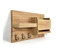 FTVOGUE Organiseur de Courrier pour Montage Mural, Porte-clés avec Crochets D'étagère pour Sacs, Manteaux, Parapluies, Fixation Murale en Paulownia de qualité Supérieure, Décoration (Couleur du bois