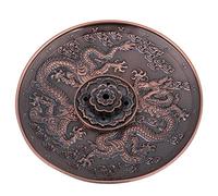 FTVOGUE Porte-encens en alliage de zinc avec bâton de lotus et cône d'encens en forme de dragon chinois à refoulement avec récupérateur de cendres (bronze rouge)