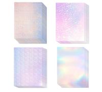 FTXanty 24 Pcs Feuilles Autocollants Adhesif Holographiques Vinyle Transparent Autocollant 4 Styles Holographique Papier A4 Autocollant Flash Feuille de Papier pour Photo Scrapbooking DIY Noël