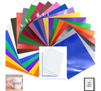 FTXanty Film Vinyle Traceur 28 PCS Vinyl Adhesif Cricut Permanent Multicolore 30.5 x 21cm 24 Vinyle Adhesif Cricut + 4 Transfert Traceur Film Vinyle Autocollant pour DIY Tasse Carte