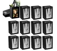 FTYEBDNC 12Pcs Bags with Clear Window, Boxes Paper Bags Kraft Paper Flower Boxes Bouquet Bridal Presents/Black/L15*W10*H20Cm