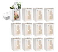 FTYEBDNC 12Pcs Bags with Clear Window, Boxes Paper Bags Kraft Paper Flower Boxes Bouquet Bridal Presents/White/L15*W10*H20Cm