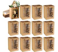 FTYEBDNC 12Pcs Bags with Clear Window, Boxes Paper Bags Kraft Paper Flower Boxes Bouquet Bridal Presents/Khaki/L15*W10*H20Cm