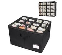 FTYEBDNC Boîte de Stockage de Chaussures Pour Placard S'Adapte À 16 Paires de Chaussures, Récipients Pliables D'Organisateur de Chaussures Avec Couvercle Transparent Et Poignées/Black/1Pc