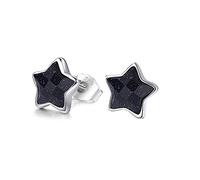 Fu You Boucles d'oreilles en Argent 925 Clous d'oreilles étoiles avec Pourpre Scintillant Pierre Petites Boucles d’Oreilles pour Femme Fille