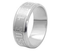 FUAHXYES Bague en acier inoxydable avec croix de Jésus chrétien 8 mm - Amulette religieuse - Cadeau unique pour homme et garçon, 10, Métal, Aucune pierre précieuse