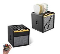 FUANA Boîte de rangement pour médiator de guitare - Imprimé 3D pour musiciens, 5 x 5 x 5 cm, plastique ABS noir avec câble d'écouteurs design rétro