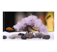 FUANA Bonsaï artificiel d'hiver de 20 cm avec neige artificielle et feuillage rose, matériau PE, décoration de premier plan compacte pour aquarium, eau douce et eau salée (B)