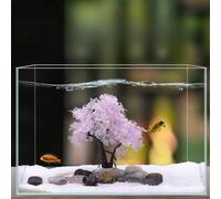 FUANA Bonsaï artificiel d'hiver pour aquarium avec neige artificielle et feuillage rose, matériau PE, décoration de premier plan compacte pour aquarium, eau douce et eau salée pour paysage aquatique
