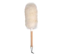 FUANA Brosse de nettoyage en laine d'agneau pour meubles, clavier, voiture avec poignée en bois, trou de suspension, petite taille