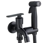 FUANA Douchette double face pour bidet en acier inoxydable - Pour salle de bain et toilettes - Avec tuyau flexible SS - Argenté - 15 x 11 x 9 cm - Noir