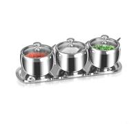 FUANA Ensemble sucrier et condiments en acier inoxydable à 3 compartiments | Rangement intelligent à 3 compartiments pour organiser le sucre, le sel et les épices séparément avec cet ensemble de