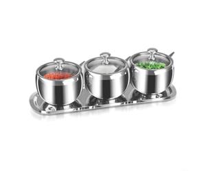FUANA Ensemble sucrier et condiments en acier inoxydable à 3 compartiments | Rangement intelligent à 3 compartiments pour organiser le sucre, le sel et les épices séparément avec cet ensemble de