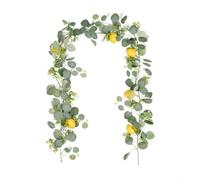 FUANA Eucalyptus artificiel réaliste de 1,8 m, 24 feuilles et 6 fruits en polyéthylène pour décoration de table de mariage, centre de table, maison, jardin (1 pièce)
