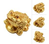 FUANA Golden Toad Statue Feng Shui en résine sur trépied pour maison et bureau Finition dorée 4 x 4 x 4,5 cm