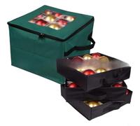 FUANA Grande boîte de rangement pour décorations de Noël pouvant contenir 48 décorations avec 3 plateaux amovibles et séparateurs pour un accès facile et un rangement sans nœuds (vert)