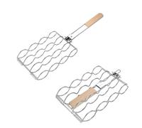 FUANA Grille anti-adhésive pour barbecue en épi de maïs pour une utilisation en extérieur avec poignée en bois et verrouillage sécurisé pour barbecue au gaz ou feu de camp