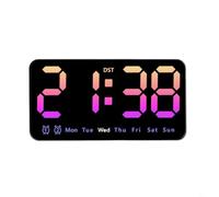 FUANA Horloge murale numérique LED avec grand affichage de l'heure, 3 niveaux de luminosité réglables, fonction date et semaine, réveil 12/24 heures pour chambre à coucher (coloré)