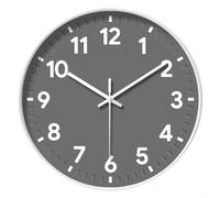 FUANA Horloge murale silencieuse au design moderne avec grands chiffres, pour décoration de cuisine, chambre à coucher, salon, bureau (gris)