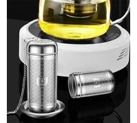 FUANA Infuseur à thé en acier inoxydable avec maille extra fine pour thé en vrac, acier inoxydable 316 pour infusions à base de plantes, thé glacé, épices et fleurs, couvercle fin