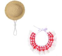 FUANA Joli chapeau d'oie avec bavoir en dentelle pour animaux de compagnie style pastoral pour décoration de jardin, léger et confortable, pour chiens et chats (rouge)