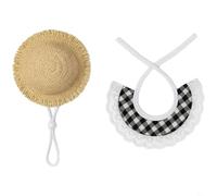 FUANA Joli chapeau d'oie avec bavoir en dentelle pour animaux de compagnie style pastoral pour décoration de jardin, léger et confortable, pour chiens et chats (noir)