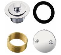 FUANA Kit de vidange de baignoire avec bouchon au toucher des orteils et couvercle de trop-plein à 2 trous en alliage de zinc, adaptateur en laiton, coudes de baignoire chrome/noir standard de 3,8 cm