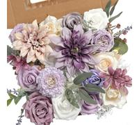 FUANA Lot de 16 boîtes de fleurs artificielles faites à la main avec tiges flexibles pour bricolage, fête de mariage, décoration d'intérieur (violet)