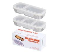 FUANA Lot de 2 boîtes à goûter en acier inoxydable avec couvercles étanches à 2 et 3 compartiments, petites boîtes de rangement pour déjeuner, pique-nique, voyage, accessoires blancs argentés