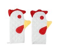 FUANA Lot de 2 gants de cuisine en lin résistants à la chaleur avec motif coq amusant, rouge, blanc, jaune