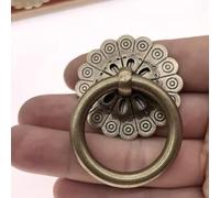 FUANA Lot de 2 mini poignées pour armoires et tiroirs, boutons en laiton cuivre antique, 4,2 x 5 cm, anneau de 3,5 cm de diamètre, serrure de porte