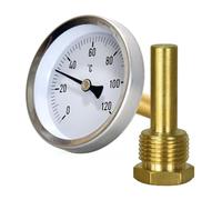 FUANA Lot de 2 thermomètres avec gaine en cuivre 1/2" à visser pour systèmes de chauffage de chaudière 0-120 °C Cadran en acier inoxydable 63 mm Accessoires de radiateur