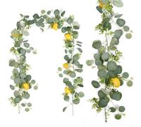 FUANA Lot de 2 vignes artificielles réalistes d'eucalyptus de 1,8 m, 24 feuilles, 6 fruits en polyéthylène pour décoration de table de mariage, centre de table, maison, jardin