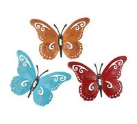 FUANA Lot de 3 autocollants muraux 3D en fer creux en forme de papillon, décoration de jardin colorée en métal, décoration de jardin, maison, clôture, arbre extérieur, ornements à suspendre à la