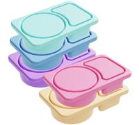 FUANA Lot de 3 boîtes à collation en silicone à 2 compartiments pour voyage, pique-nique, bureau, déjeuner, micro-ondes, lave-vaisselle, couvercles étanches